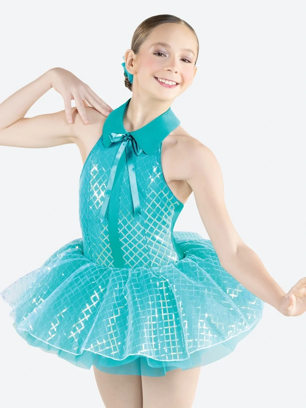 Girls' Teal Dance Tutu Costume with Ribbon Collar